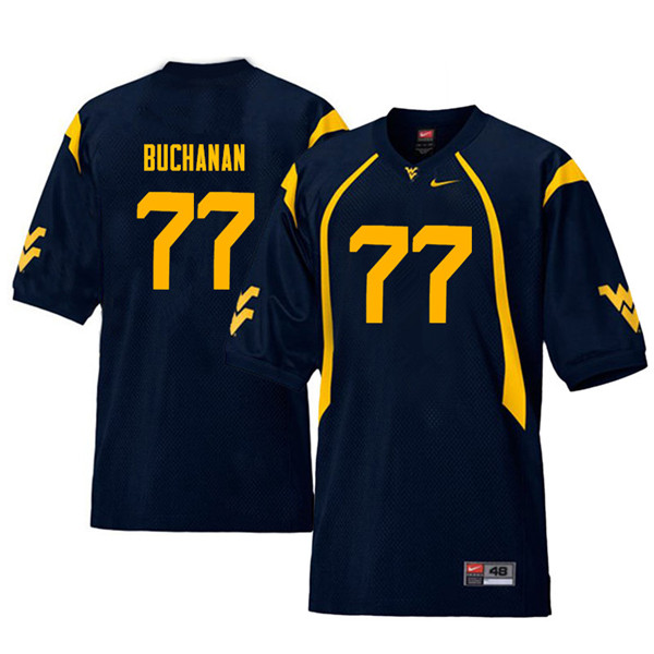 NCAA Men's Daniel Buchanan West Virginia Mountaineers Navy #77 Nike Stitched Football College Throwback Authentic Jersey UL23A21VC